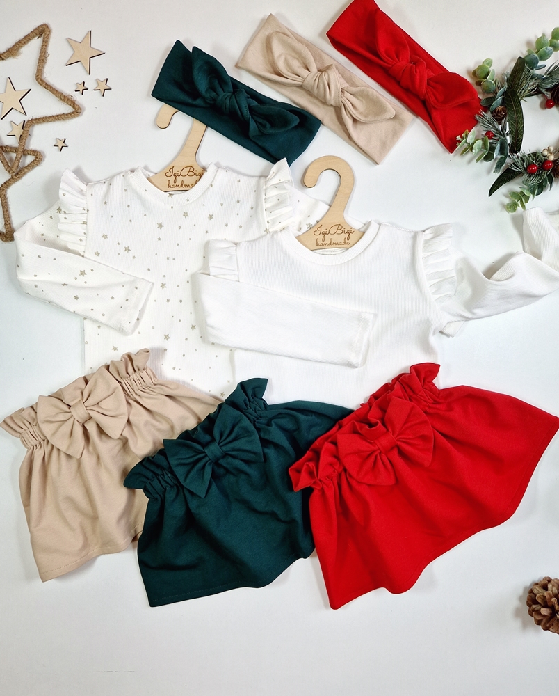 KOMPLET SPÓDNICZKA kokardka BEŻOWA+ BODY/BLUZECZKA