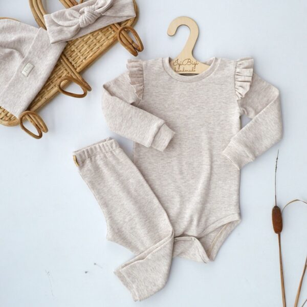 PRĄŻKOWANA bluzeczka/body z falbanką + legginsy proste KOLORY