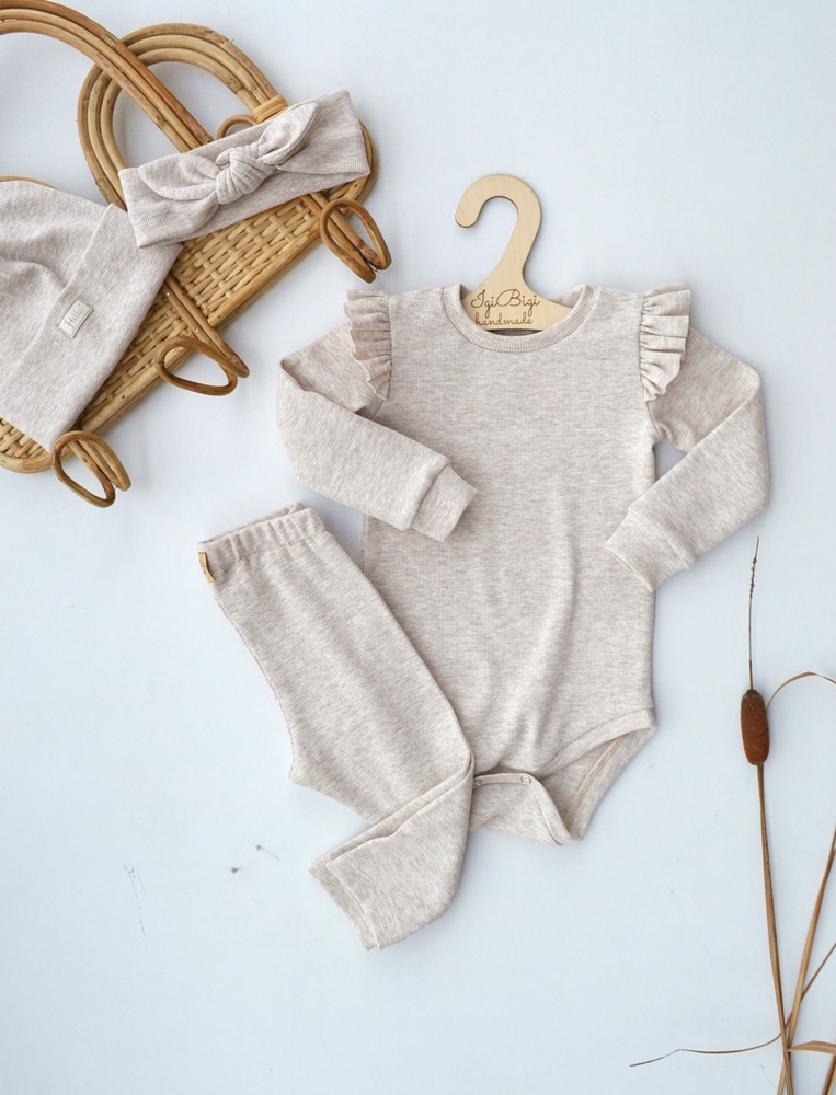 PRĄŻKOWANA bluzeczka/body z falbanką + legginsy proste KOLORY