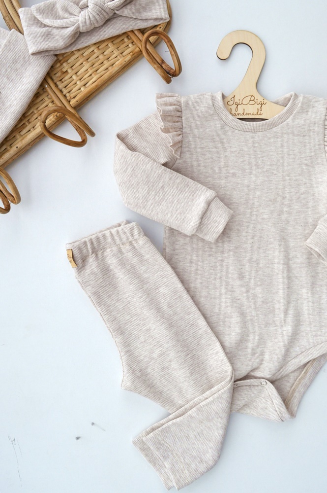 PRĄŻKOWANA bluzeczka/body z falbanką + legginsy proste KOLORY