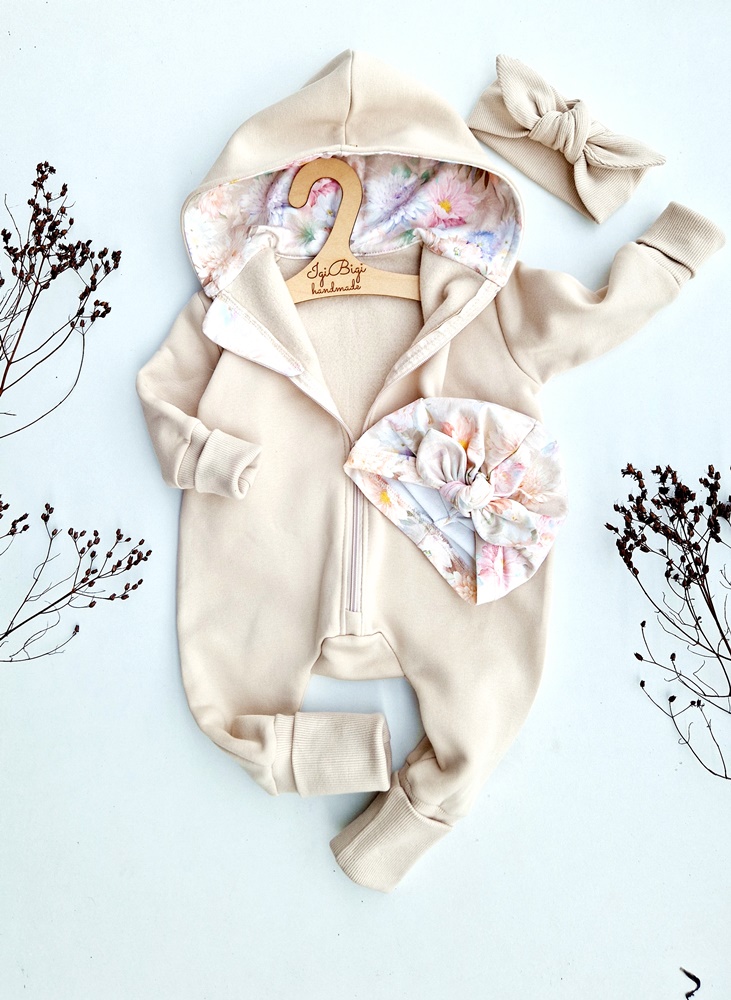 KOMBINEZON dresówka drapana JASNY BEŻ flow