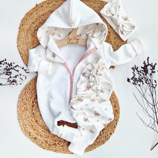 KOMBINEZON dresówka drapana ŚMIETANKA little flowers