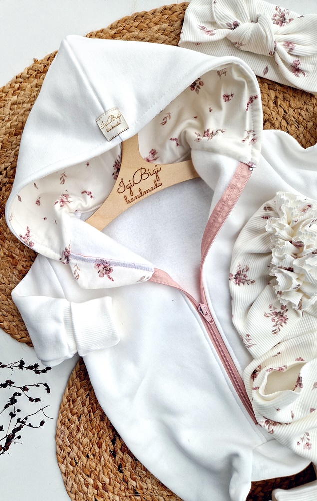 KOMBINEZON dresówka drapana ŚMIETANKA little flowers