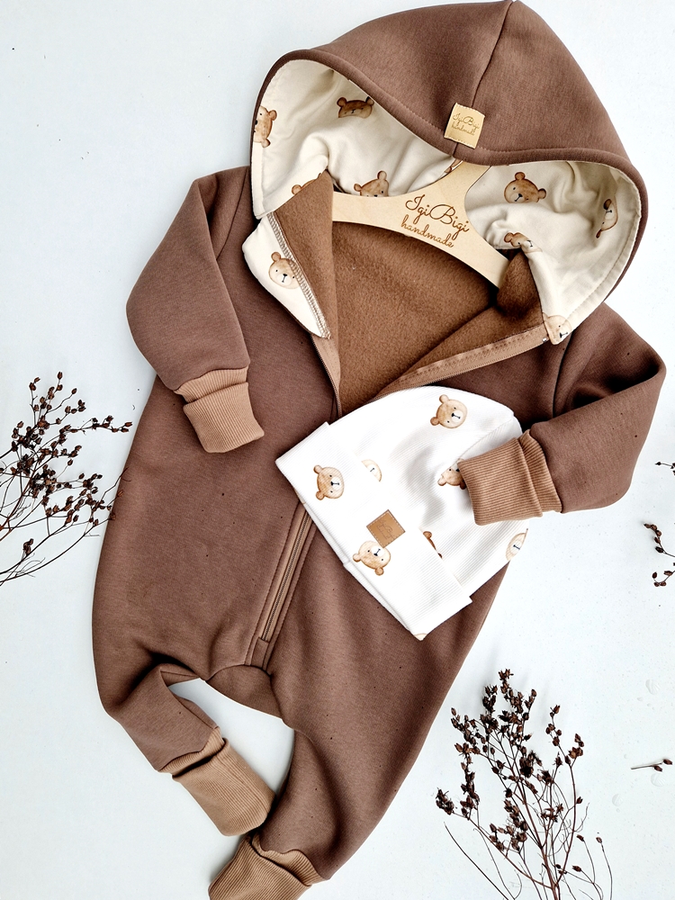 KOMBINEZON dresówka drapana ORZECH misiaki