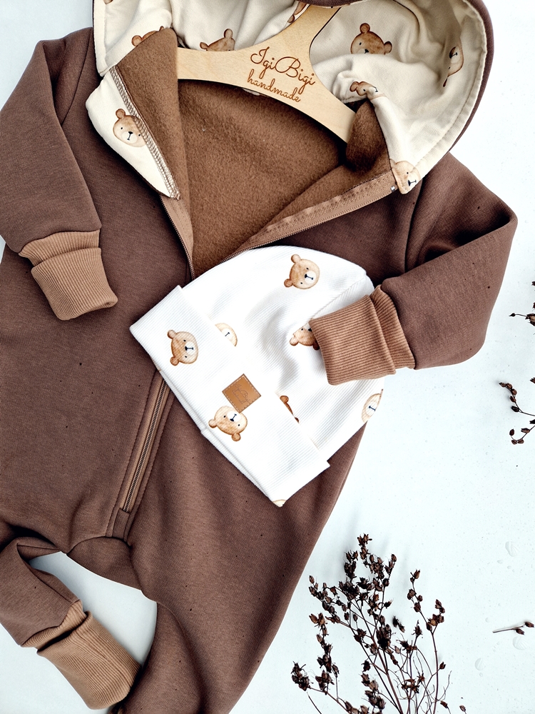 KOMBINEZON dresówka drapana ORZECH misiaki