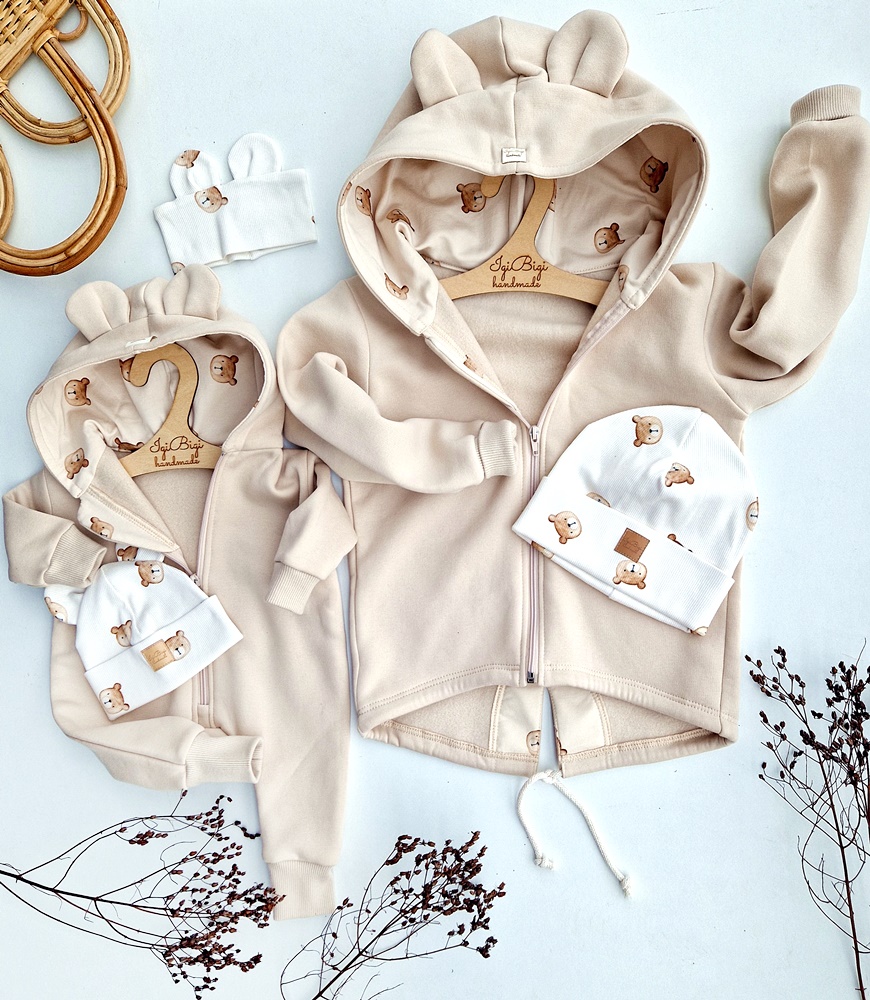 KOMBINEZON dresówka drapana JASNY BEŻ misiaki