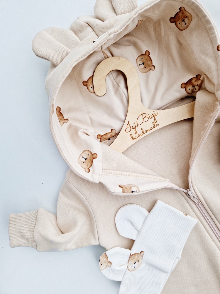 KOMBINEZON dresówka drapana JASNY BEŻ misiaki