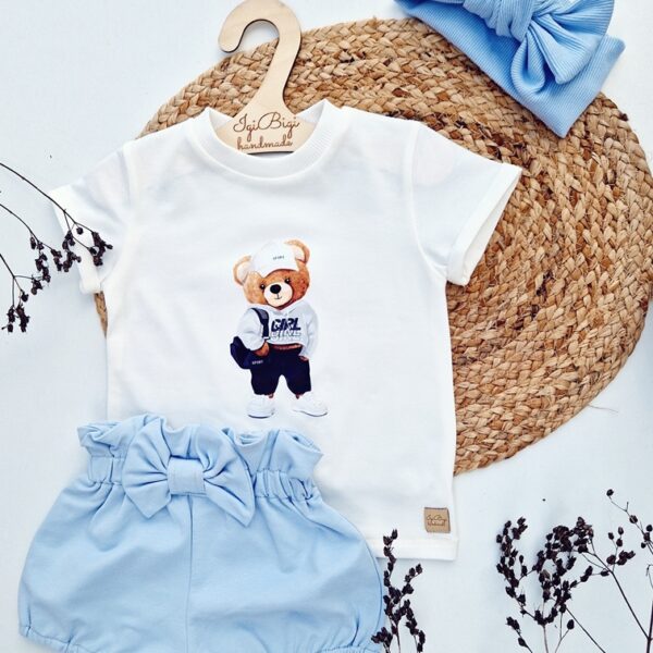 T-SHIRT misia + bloomersy kokardka baby blue