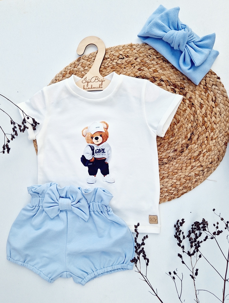 T-SHIRT misia + bloomersy kokardka baby blue