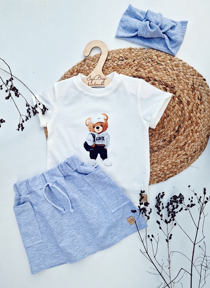 T-SHIRT misia + spódniczka szara KIESZONKI