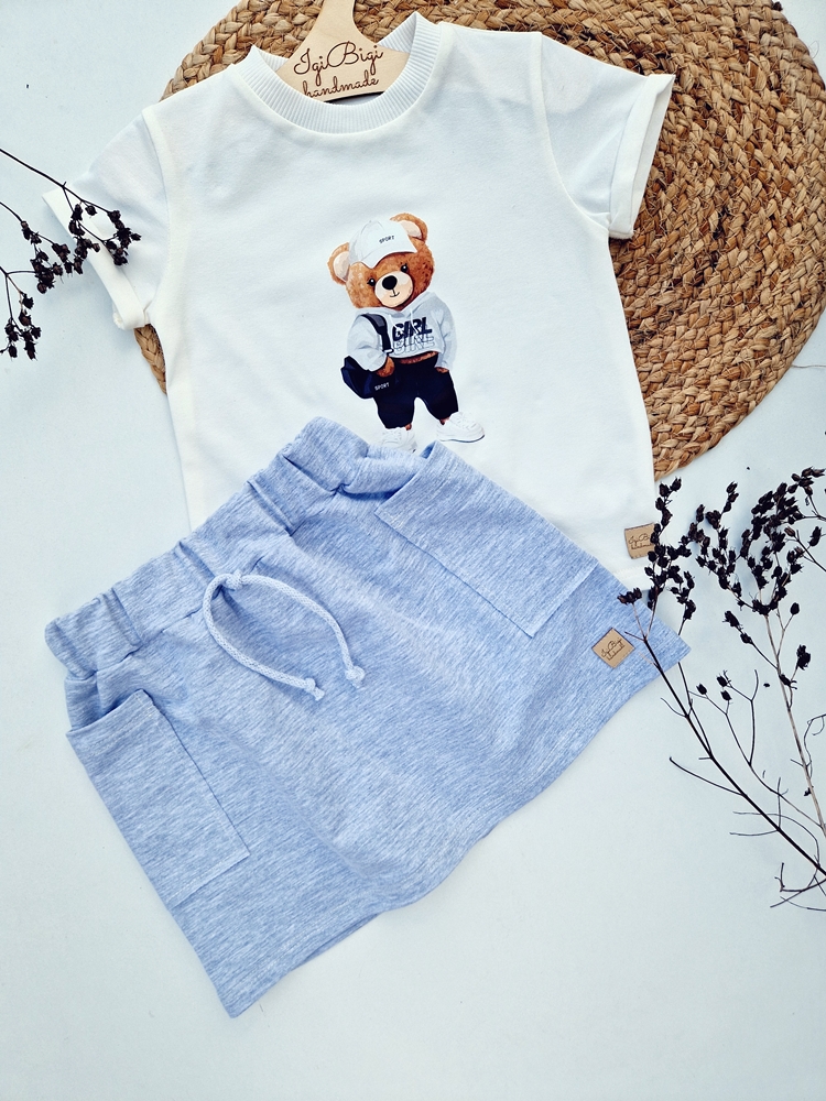 T-SHIRT misia + spódniczka szara KIESZONKI