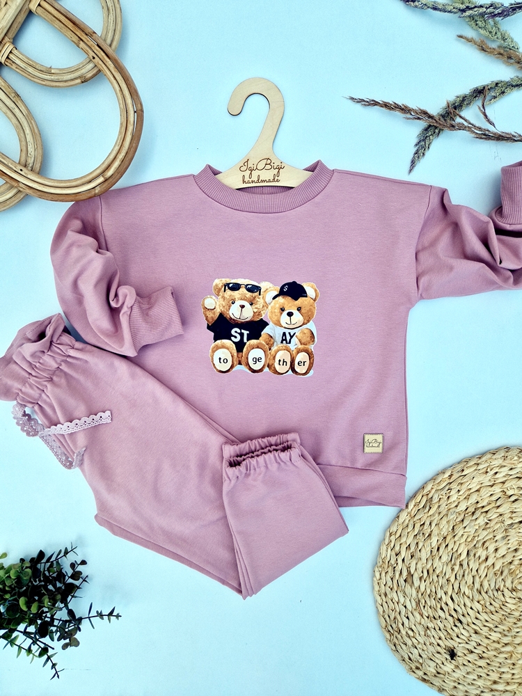 DRESIK dziewczęcy BRUDNY RÓŻ misie