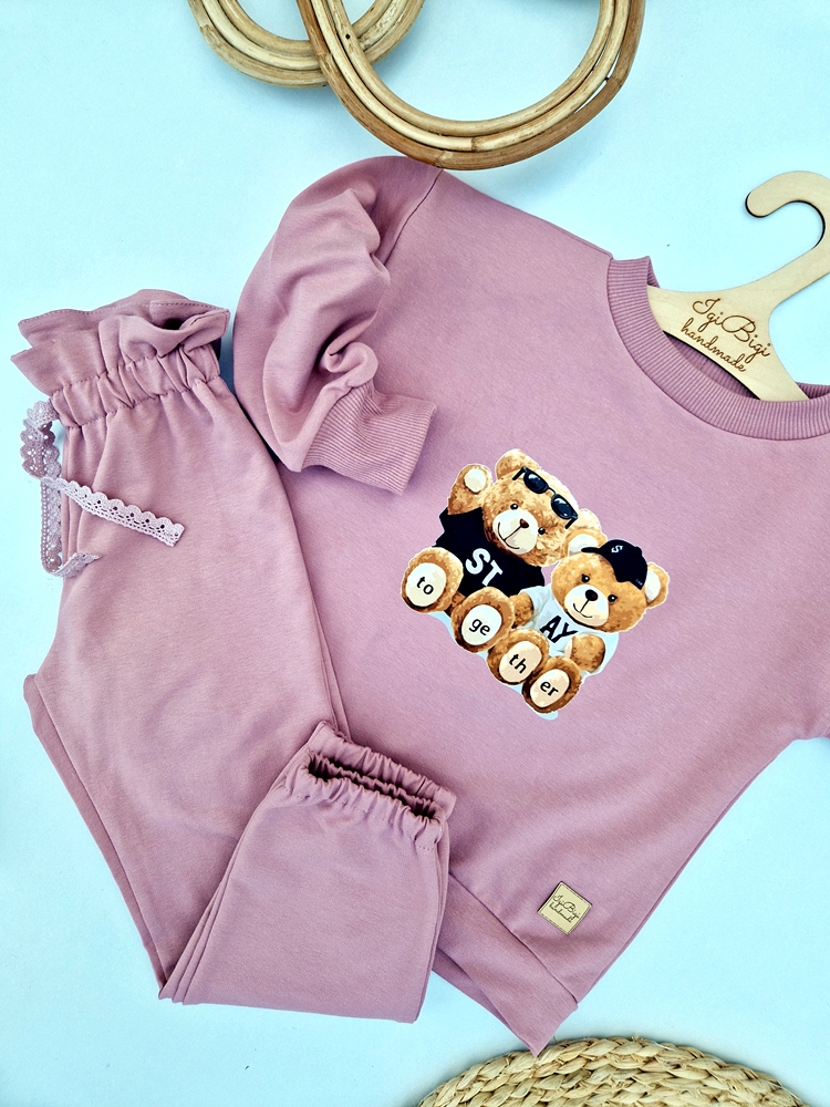 DRESIK dziewczęcy BRUDNY RÓŻ misie