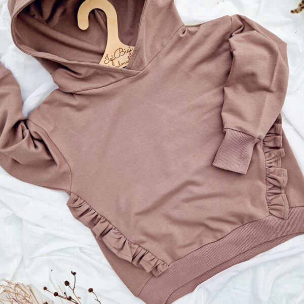 BLUZA BASIC falbanki FLORI z kapturkiem ORZECH