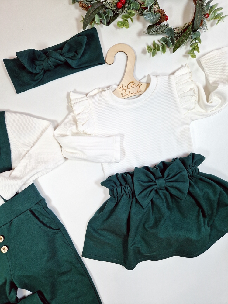 KOMPLET SPÓDNICZKA kokardka ZIELEŃ+ BODY/BLUZECZKA