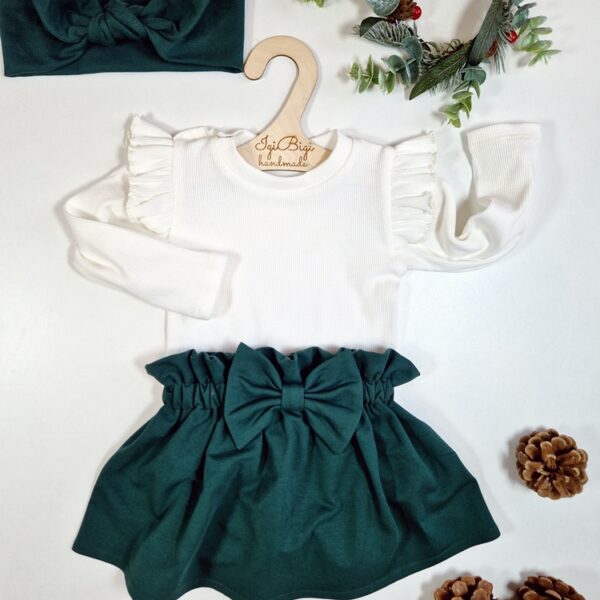 KOMPLET SPÓDNICZKA kokardka ZIELEŃ+ BODY/BLUZECZKA