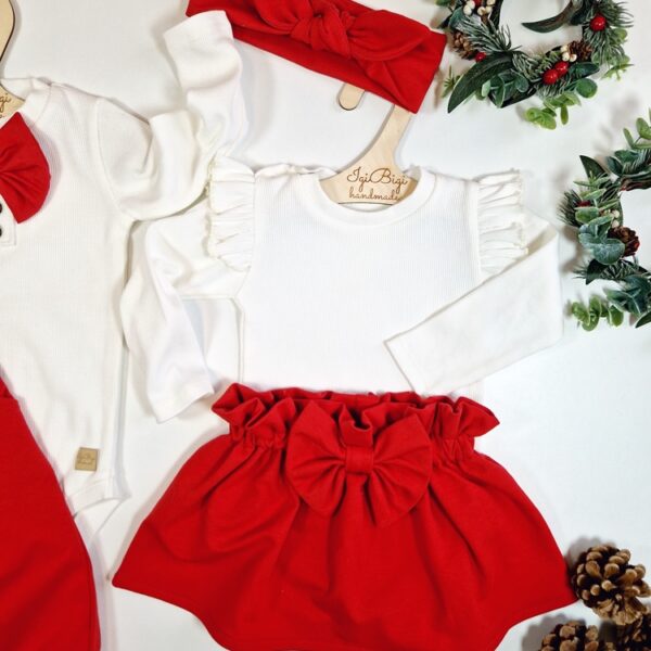 KOMPLET SPÓDNICZKA kokardka CZERWIEŃ+ BODY/BLUZECZKA
