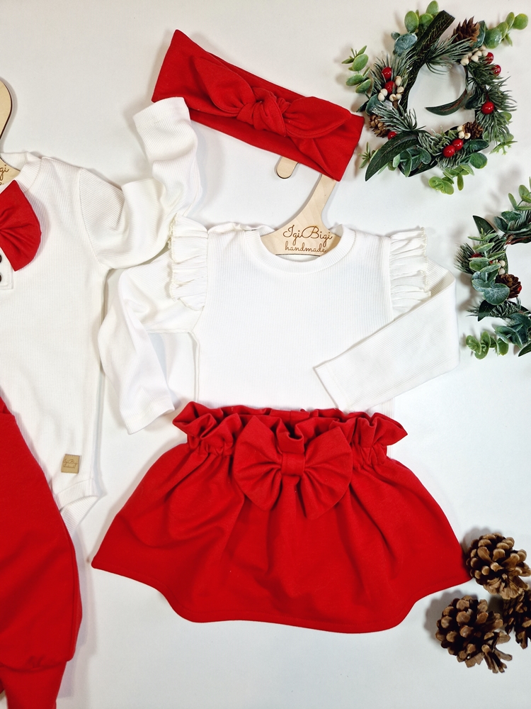 KOMPLET SPÓDNICZKA kokardka CZERWIEŃ+ BODY/BLUZECZKA