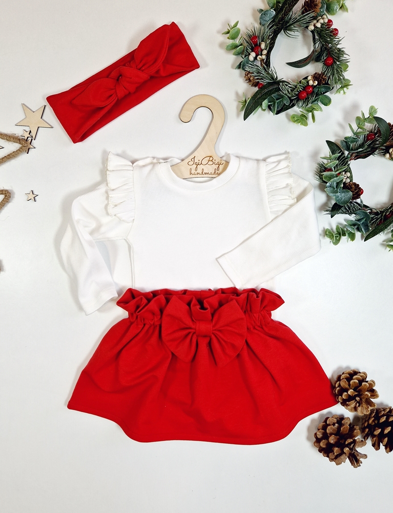 KOMPLET SPÓDNICZKA kokardka CZERWIEŃ+ BODY/BLUZECZKA