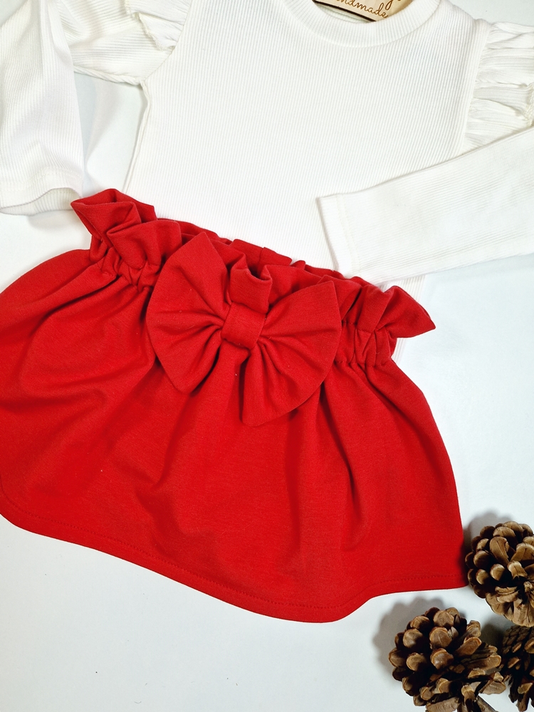 KOMPLET SPÓDNICZKA kokardka CZERWIEŃ+ BODY/BLUZECZKA