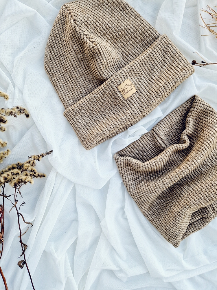 Czapka sweterkowa BEŻOWY MELANŻ