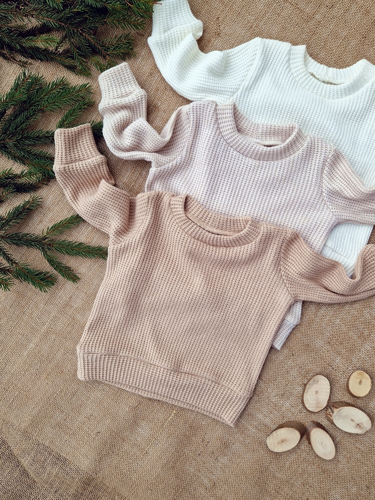 SWETEREK śmietanka +LEGGINSY GUZICZKI orzech/beż