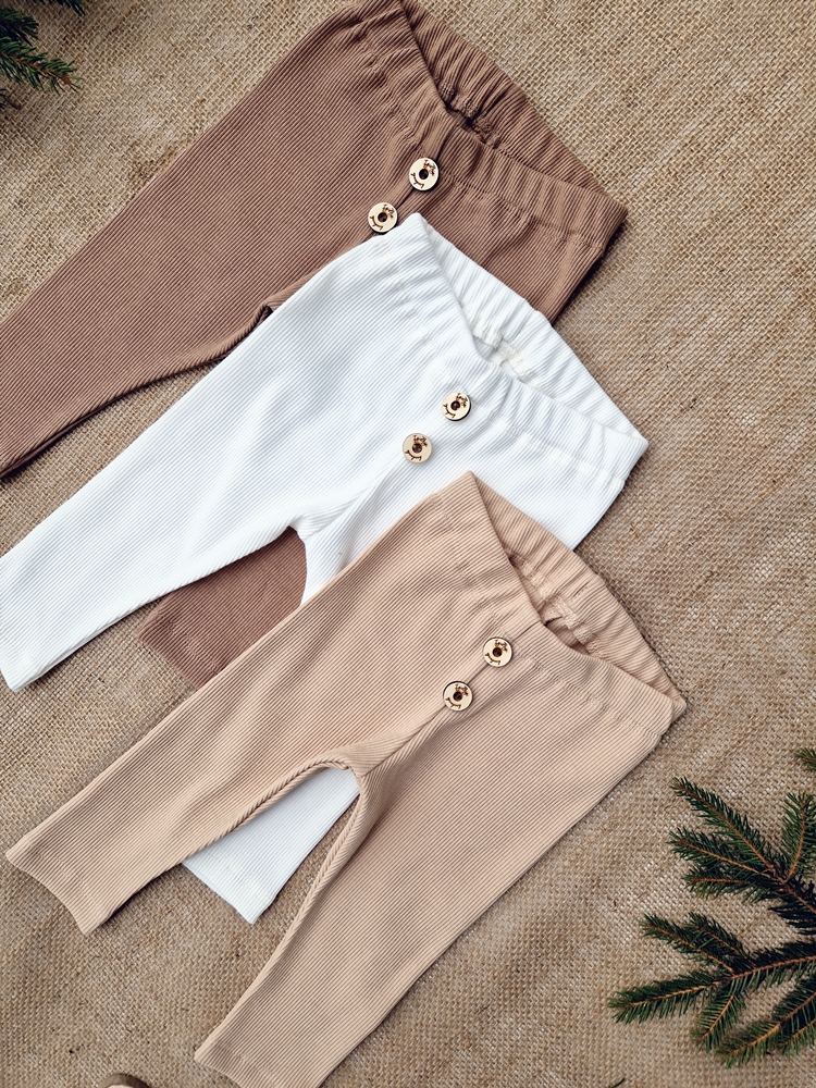 LEGGINSY PRĄŻKOWANE guziczki BEŻ/ŚMIETANKA/ORZECH