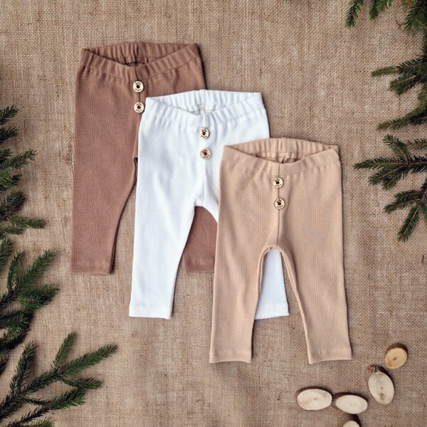 LEGGINSY PRĄŻKOWANE guziczki BEŻ/ŚMIETANKA/ORZECH