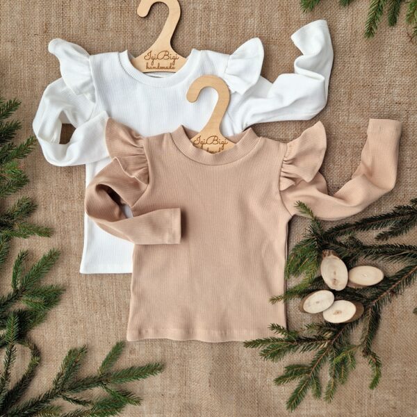 Body/ BLUZKA long prążkowana FALBANKA motylek BEŻ/ŚMIETANKA