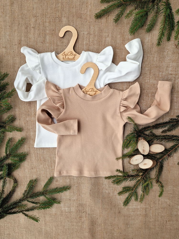 Body/ BLUZKA long prążkowana FALBANKA motylek BEŻ/ŚMIETANKA