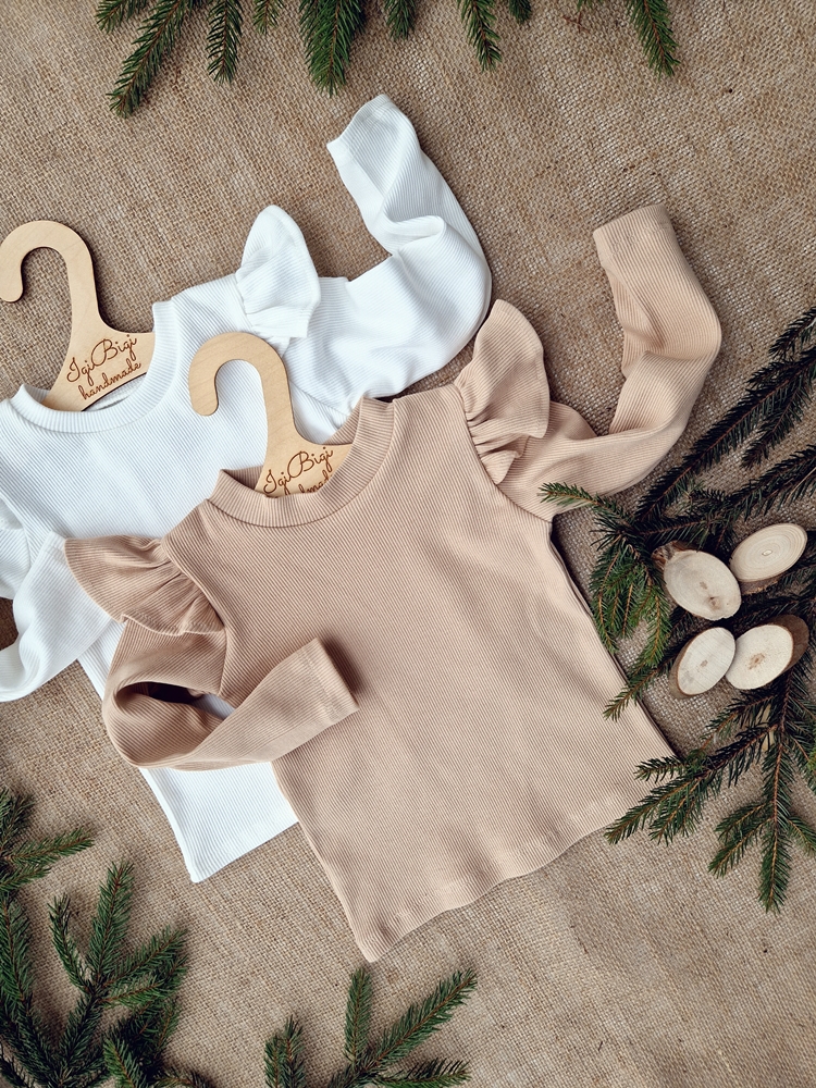 Body/ BLUZKA long prążkowana FALBANKA motylek BEŻ/ŚMIETANKA