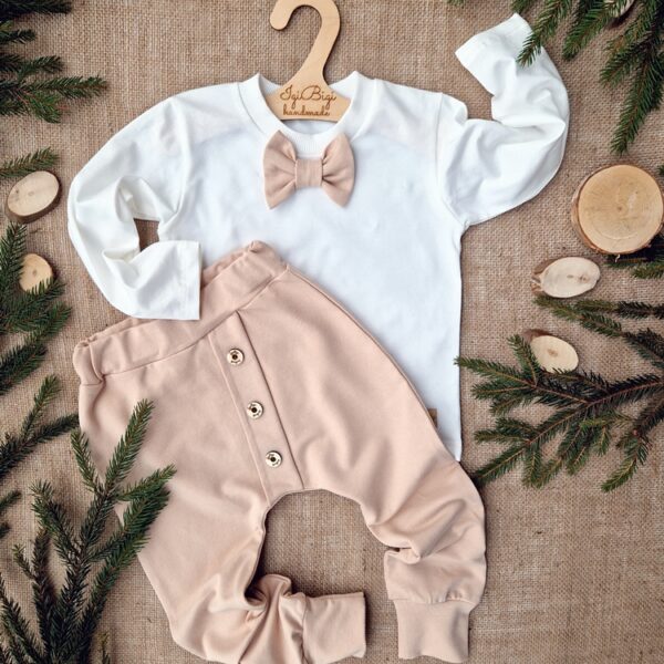 Komplet chłopięcy SPODNIE beż+ BODY/KOSZULKA