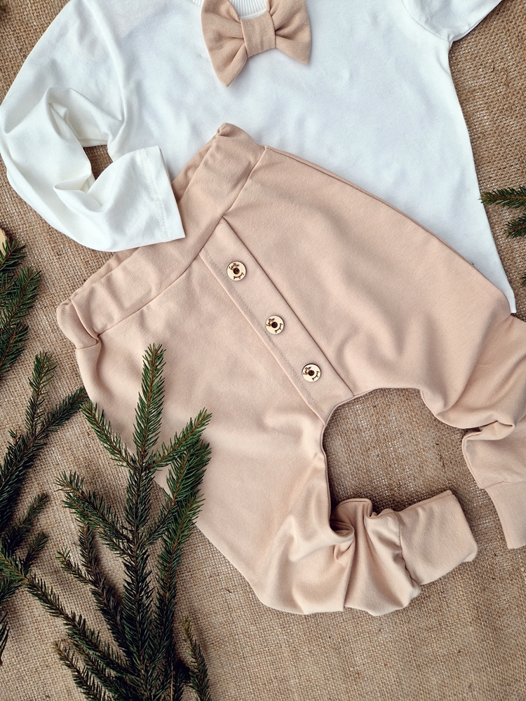 Komplet chłopięcy SPODNIE beż+ BODY/KOSZULKA