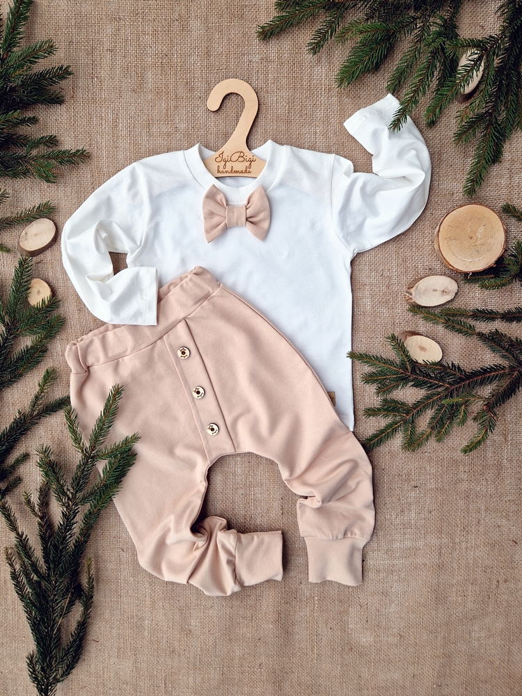 Komplet chłopięcy SPODNIE beż+ BODY/KOSZULKA