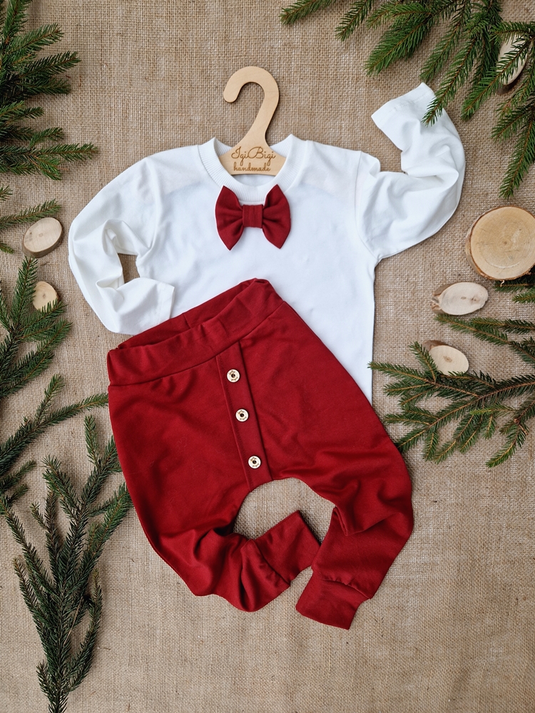 SPODNIE baggy guziki BORDO