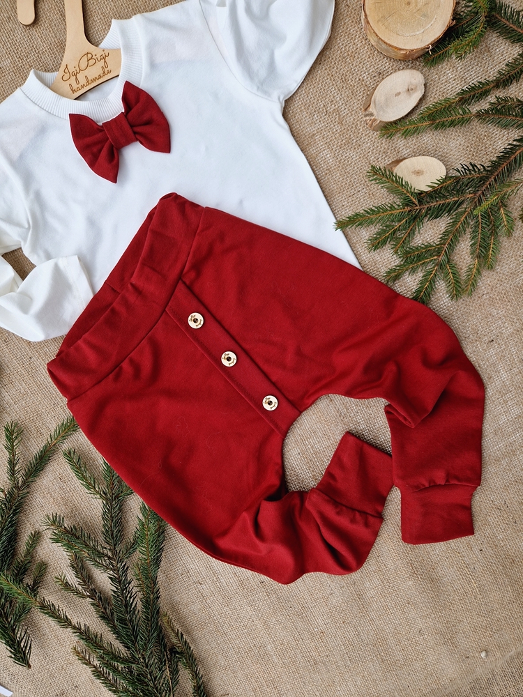 SPODNIE baggy guziki BORDO