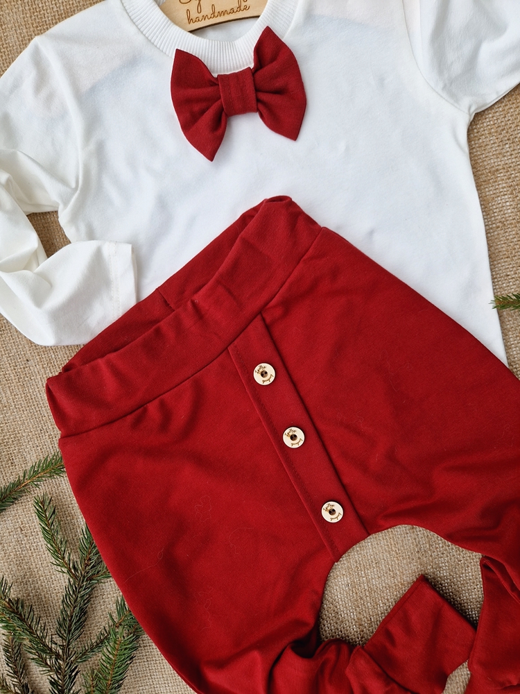 SPODNIE baggy guziki BORDO