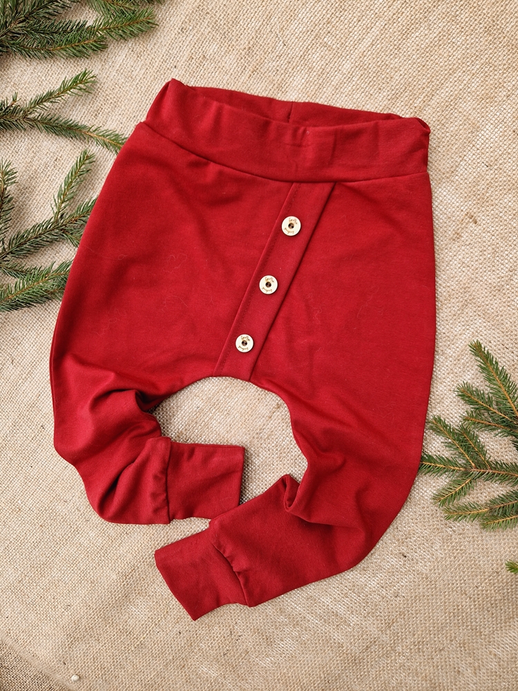 SPODNIE baggy guziki BORDO