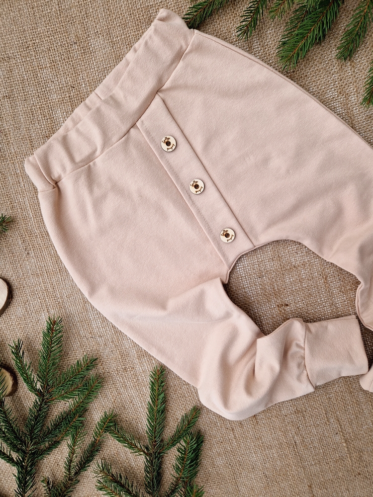 SPODNIE baggy guziki BEŻ