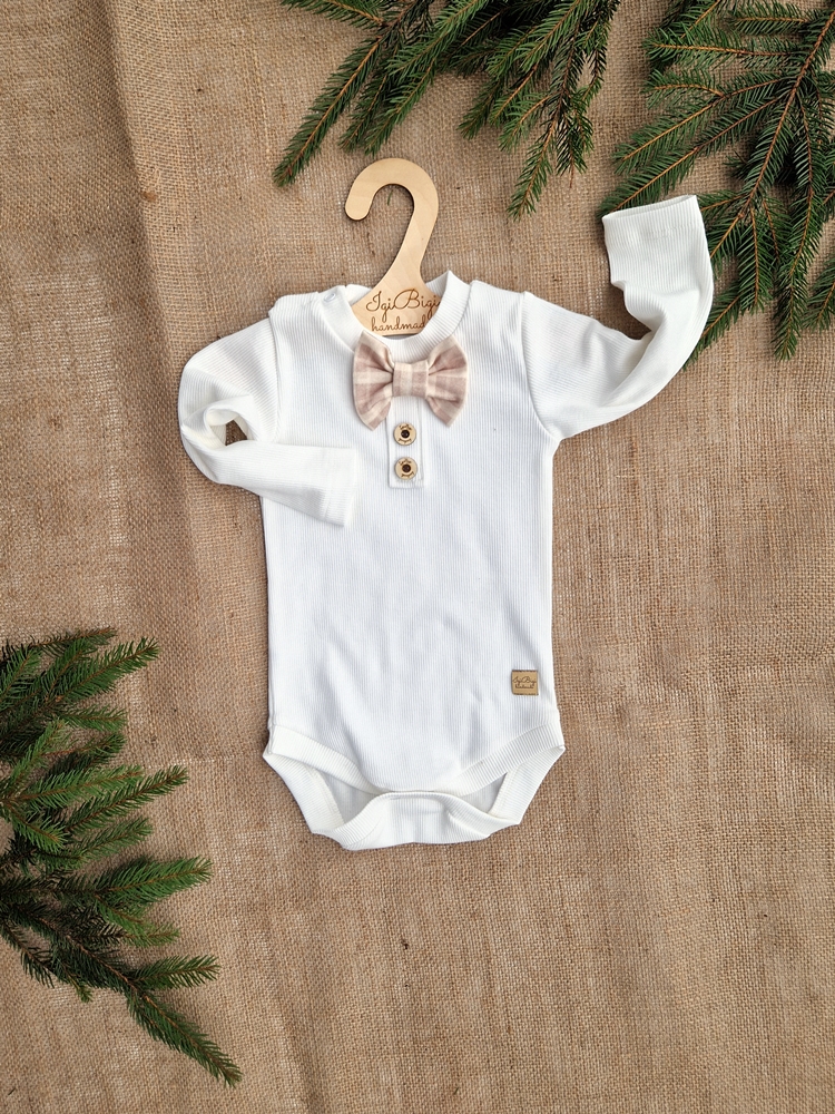 BODY/LONG chłopięcy prążkowany z muszką i guzikami KRATKA 2KOLORY