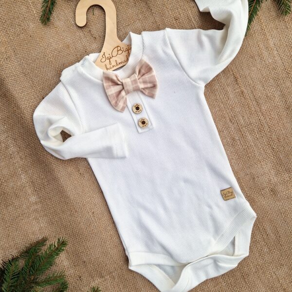 BODY/LONG chłopięcy prążkowany z muszką i guzikami KRATKA 2KOLORY