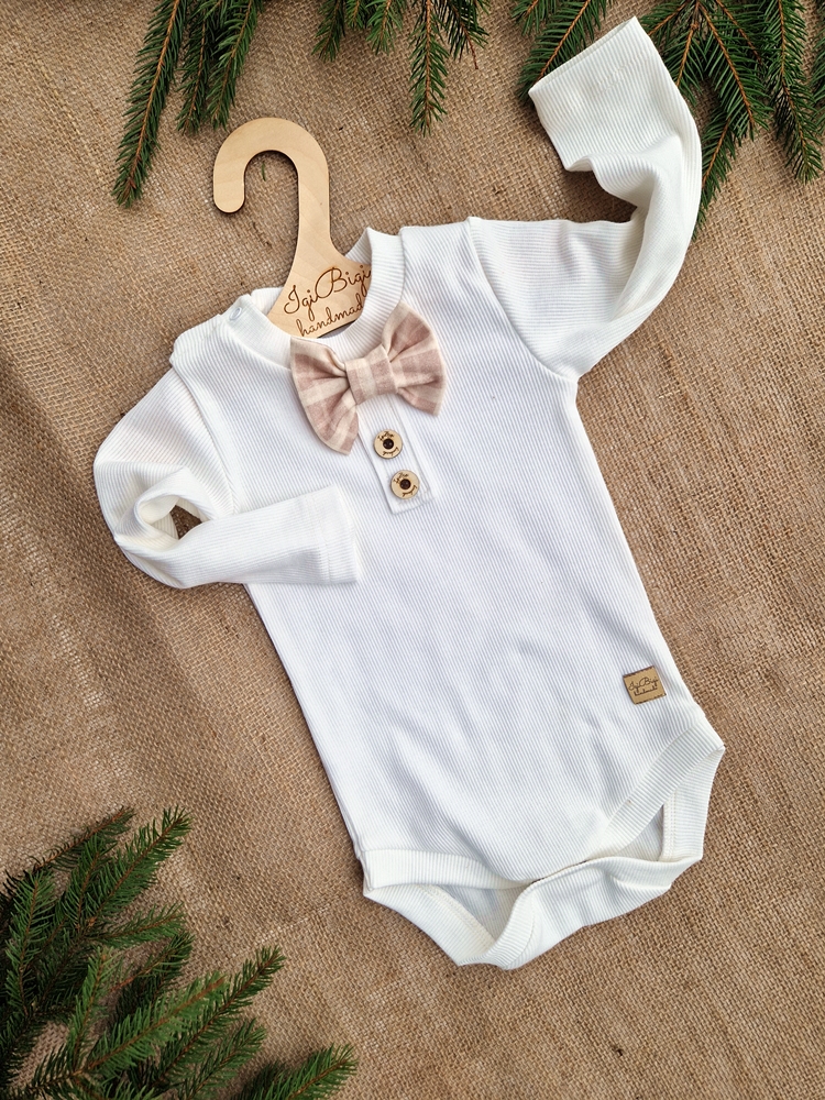 BODY/LONG chłopięcy prążkowany z muszką i guzikami KRATKA 2KOLORY