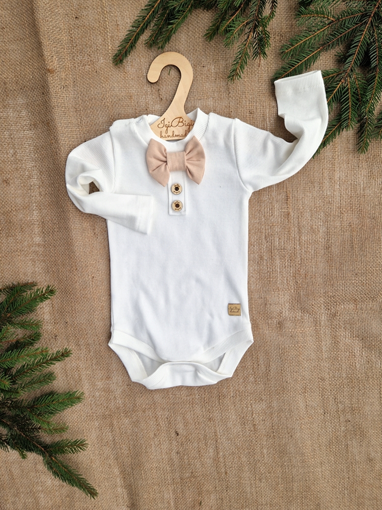 BODY/LONG chłopięcy prążkowany z muszką i guzikami (KOLORY MUSZKI DO WYBORU)