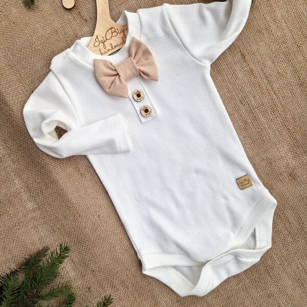 BODY/LONG chłopięcy prążkowany z muszką i guzikami (KOLORY MUSZKI DO WYBORU)