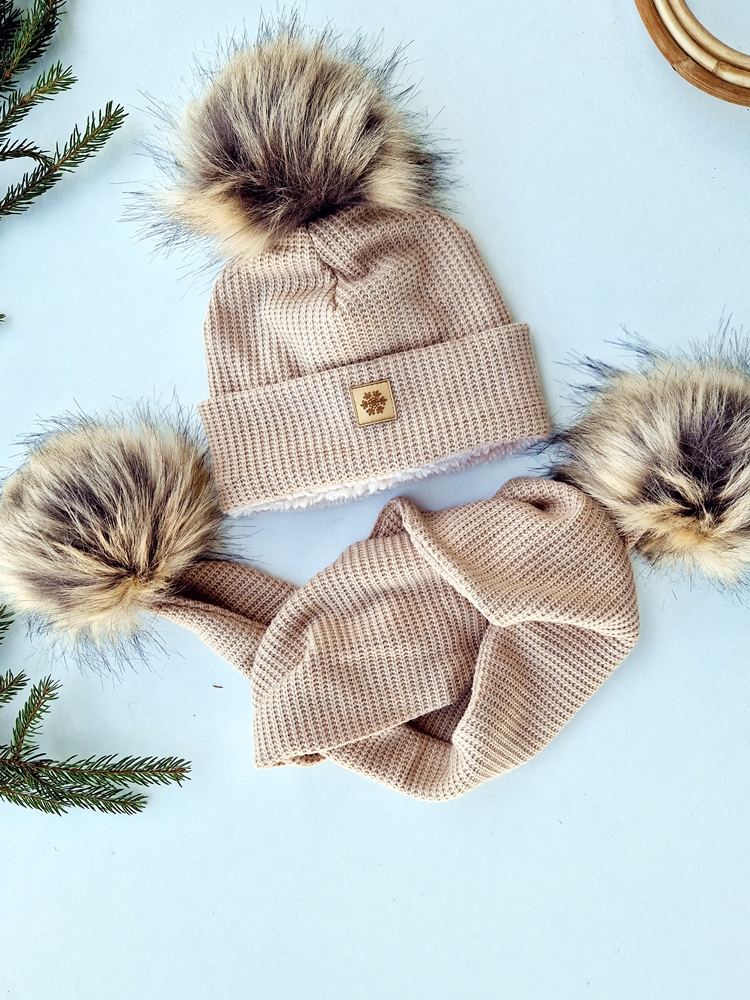 Czapka sweterkowa BEŻ z polarkiem