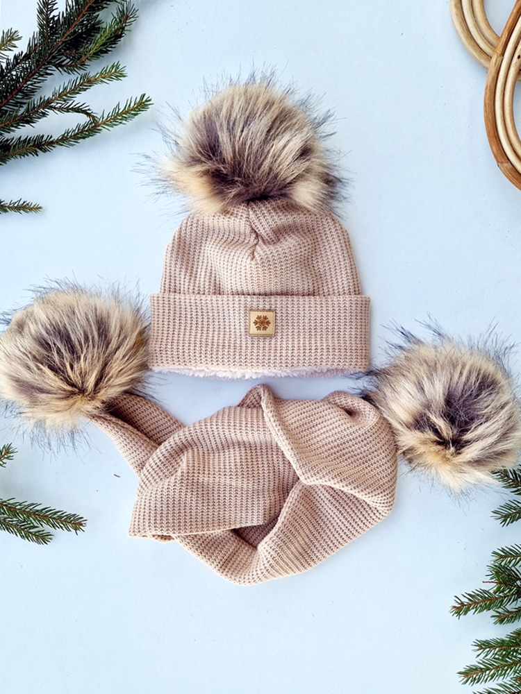 Czapka sweterkowa BEŻ z polarkiem