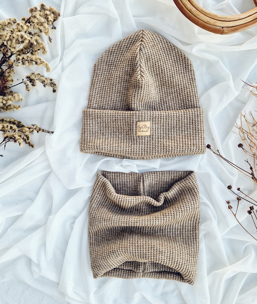 Czapka sweterkowa BEŻOWY MELANŻ