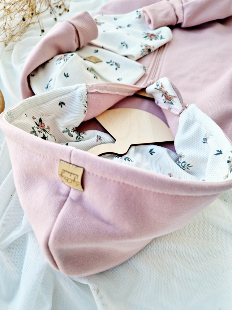 KOMBINEZON dresówka drapana BRUDNY RÓŻ little flowers