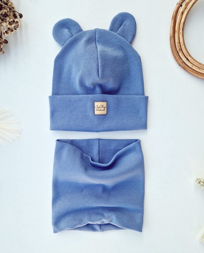 Czapka prążkowana BRUDNY NIEBIESKI - różne fasony