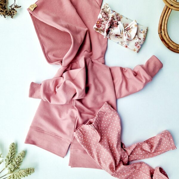 BLUZA DINO brudny róż+ LEGI dots